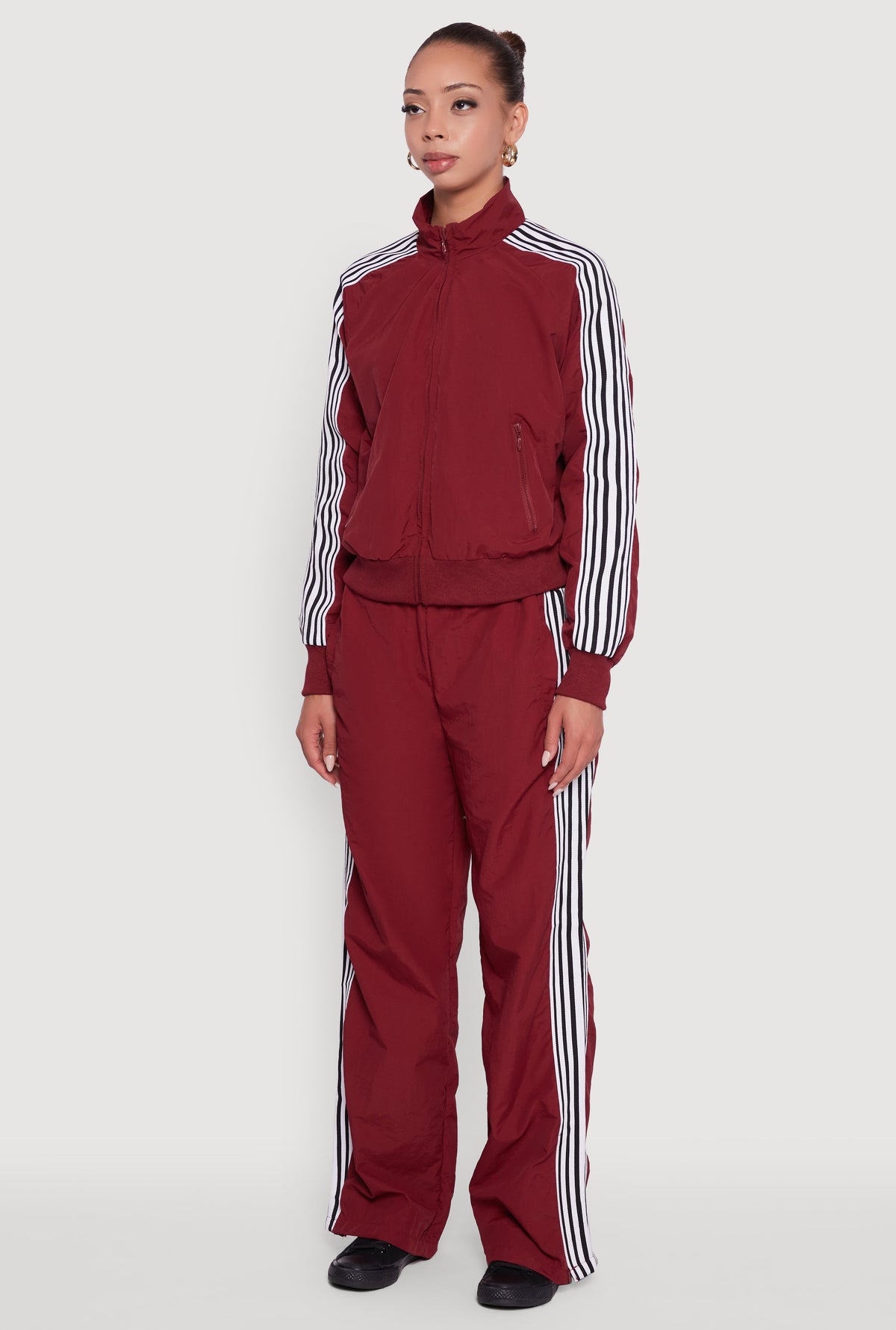 Side Striped Nylon Mock Neck Track Jacket