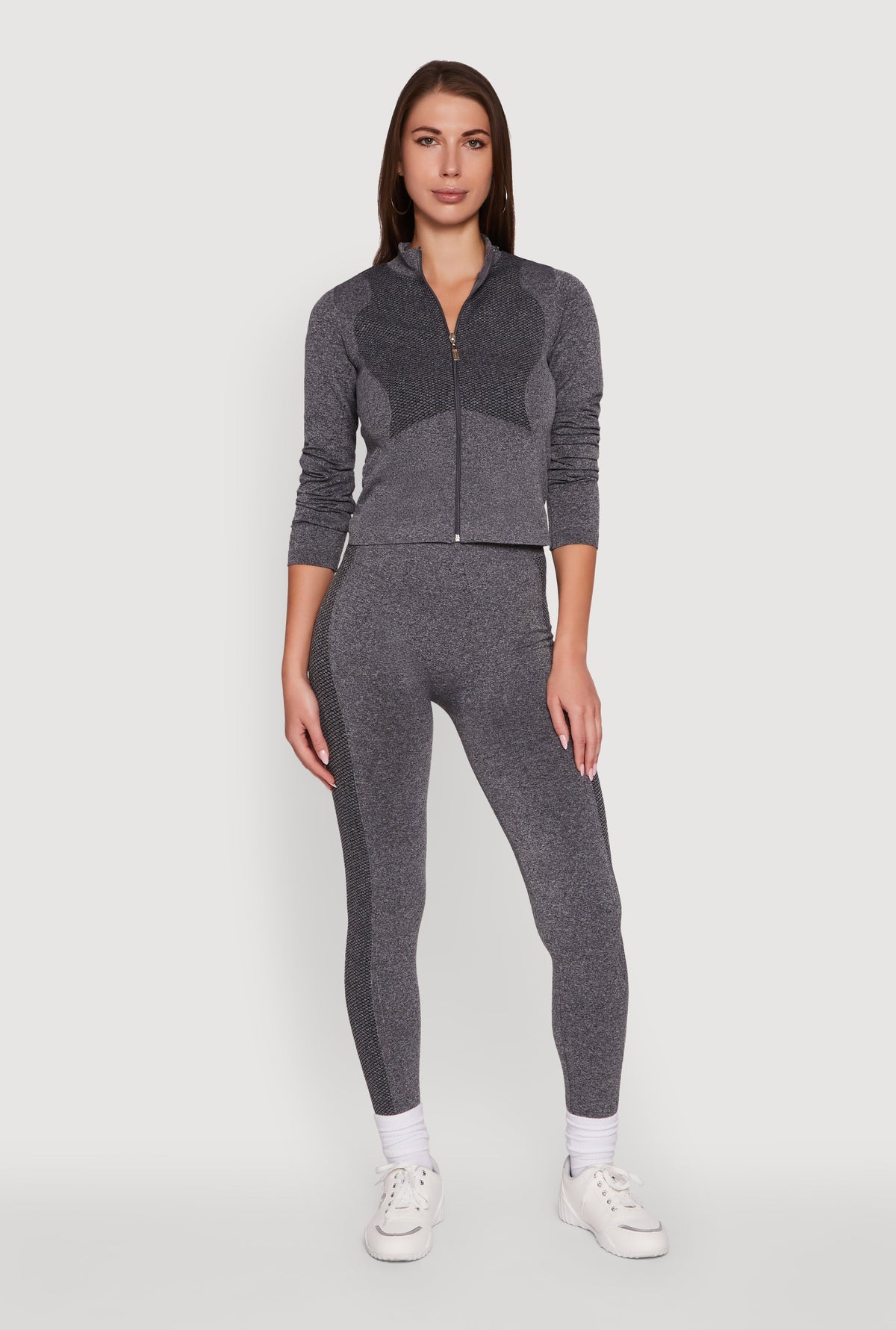 Seamless Marled Mock Neck Long Sleeve Track Jacket