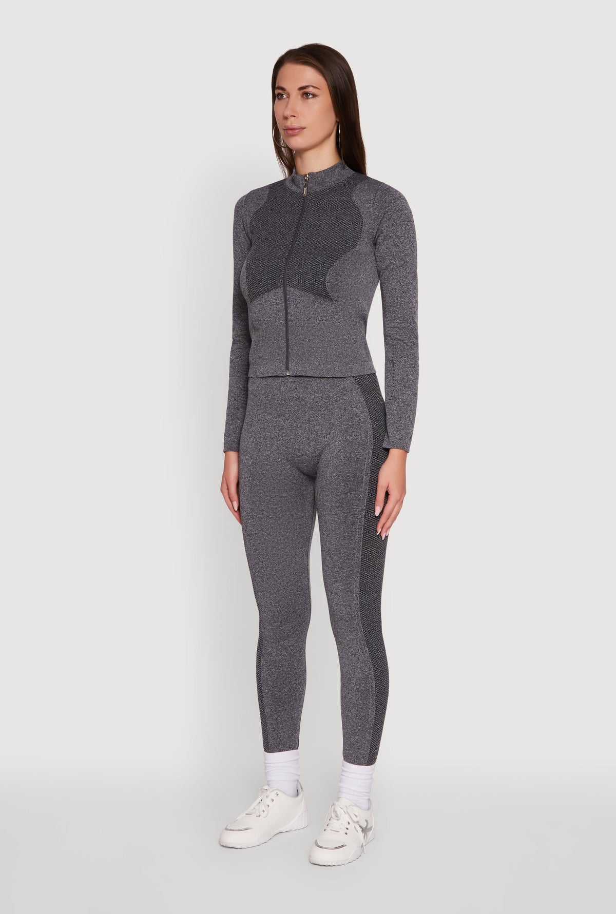 Seamless Marled Mock Neck Long Sleeve Track Jacket