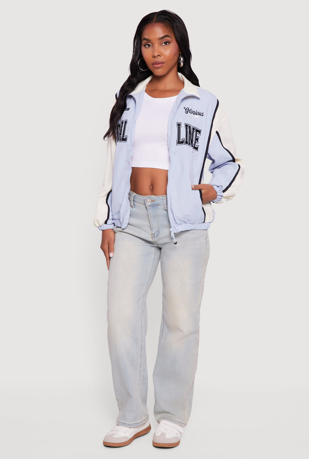 Color Blocked Goal Line Graphic Windbreaker Jacket
