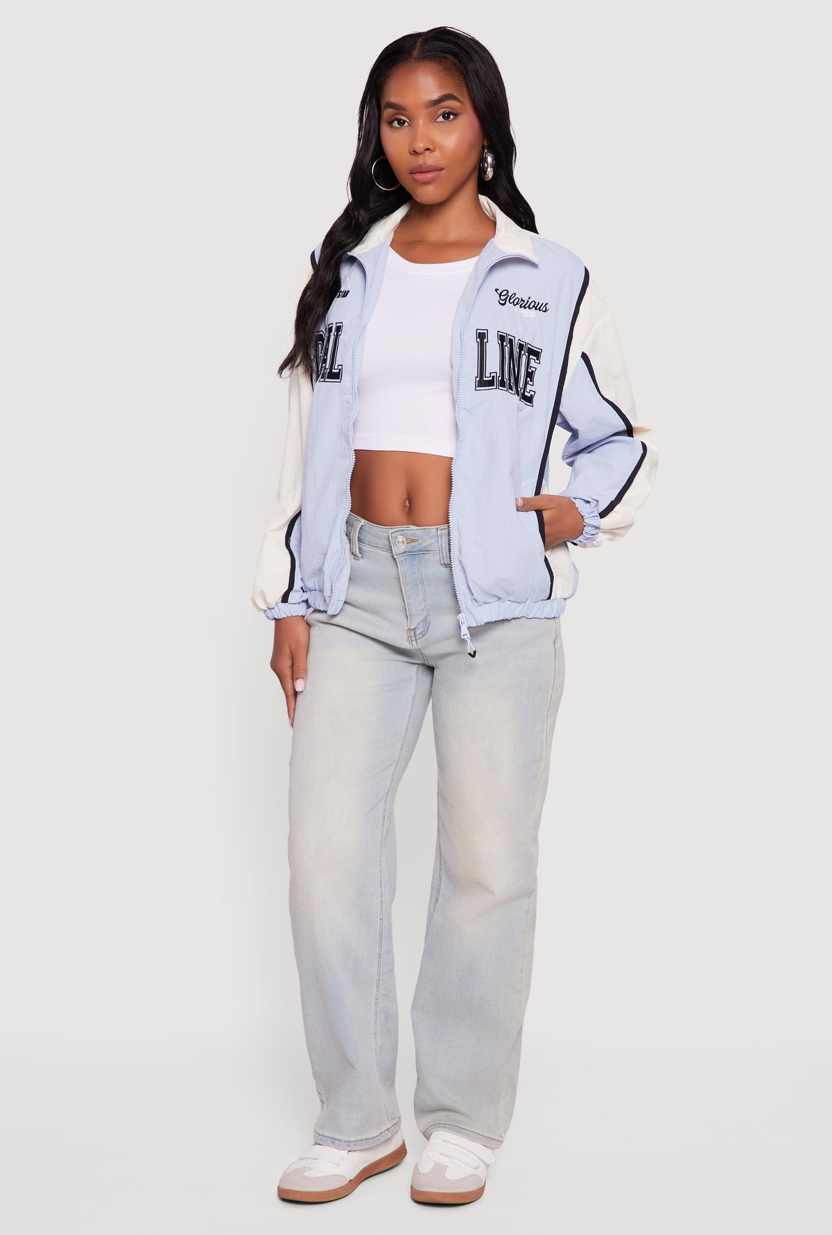 Color Blocked Goal Line Graphic Windbreaker Jacket