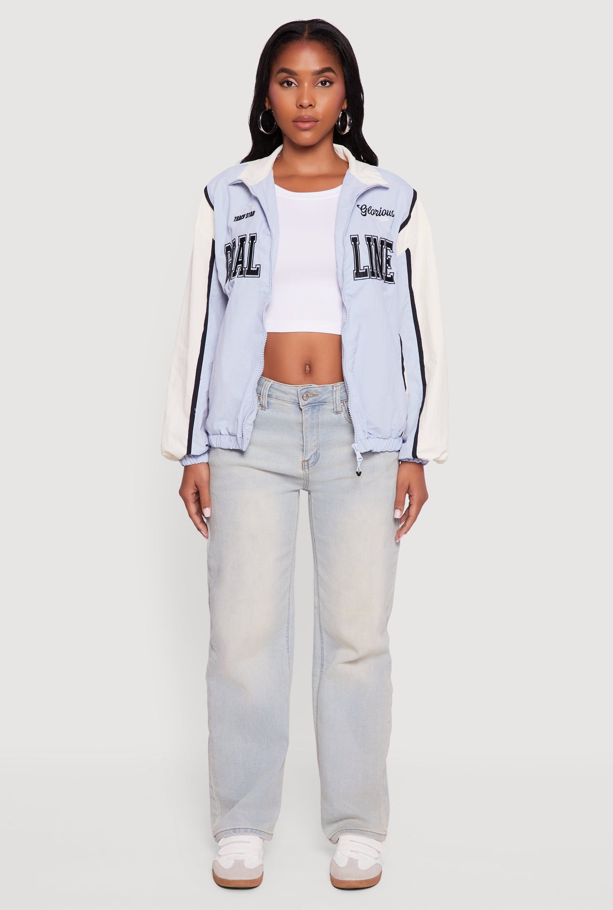 Color Blocked Goal Line Graphic Windbreaker Jacket