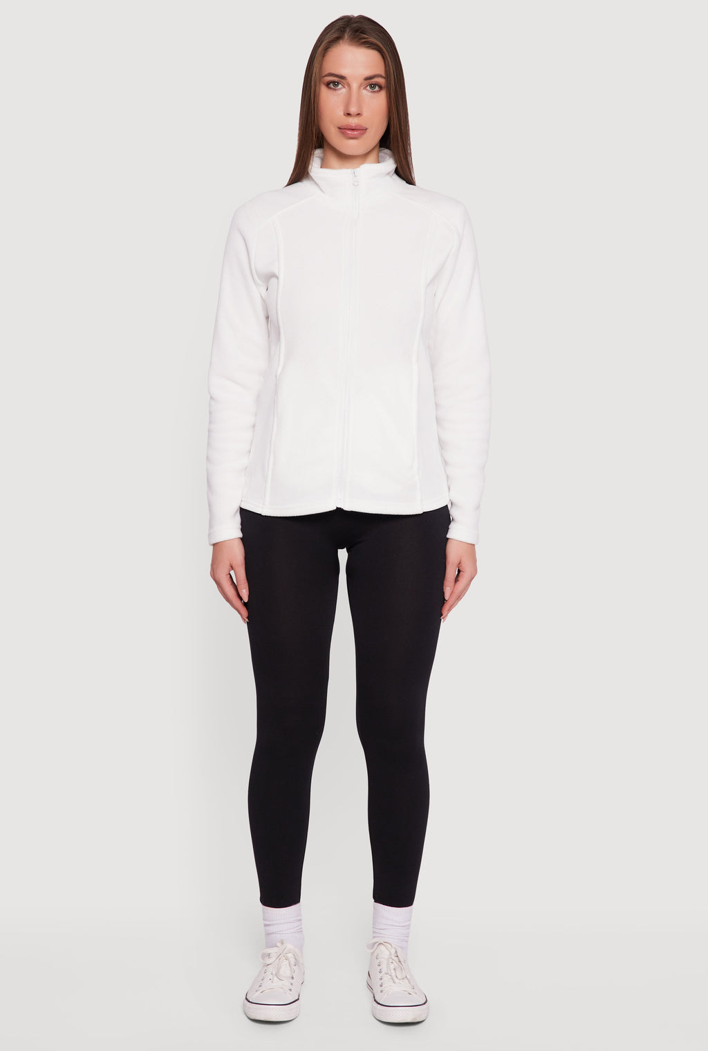 Fleece Zip Front Mock Neck Long Sleeve Jacket
