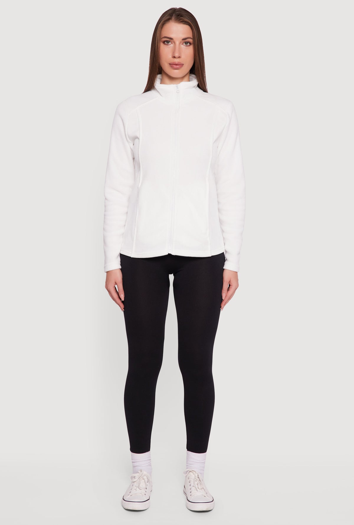 Fleece Zip Front Mock Neck Long Sleeve Jacket