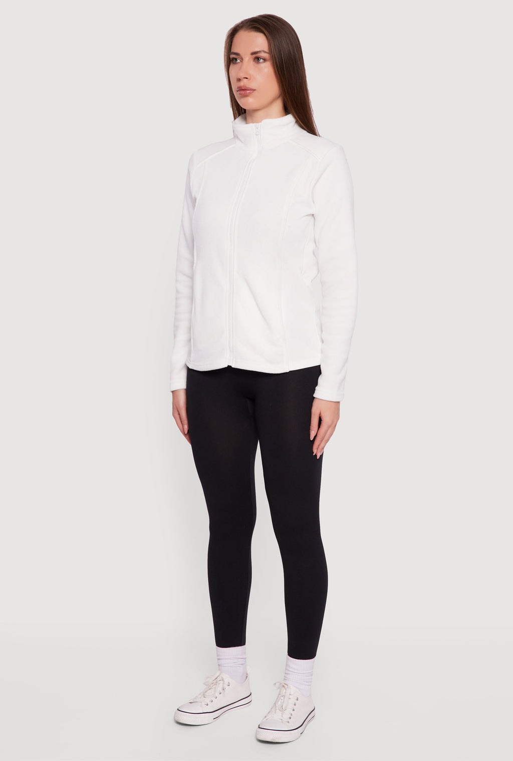 Fleece Zip Front Mock Neck Long Sleeve Jacket