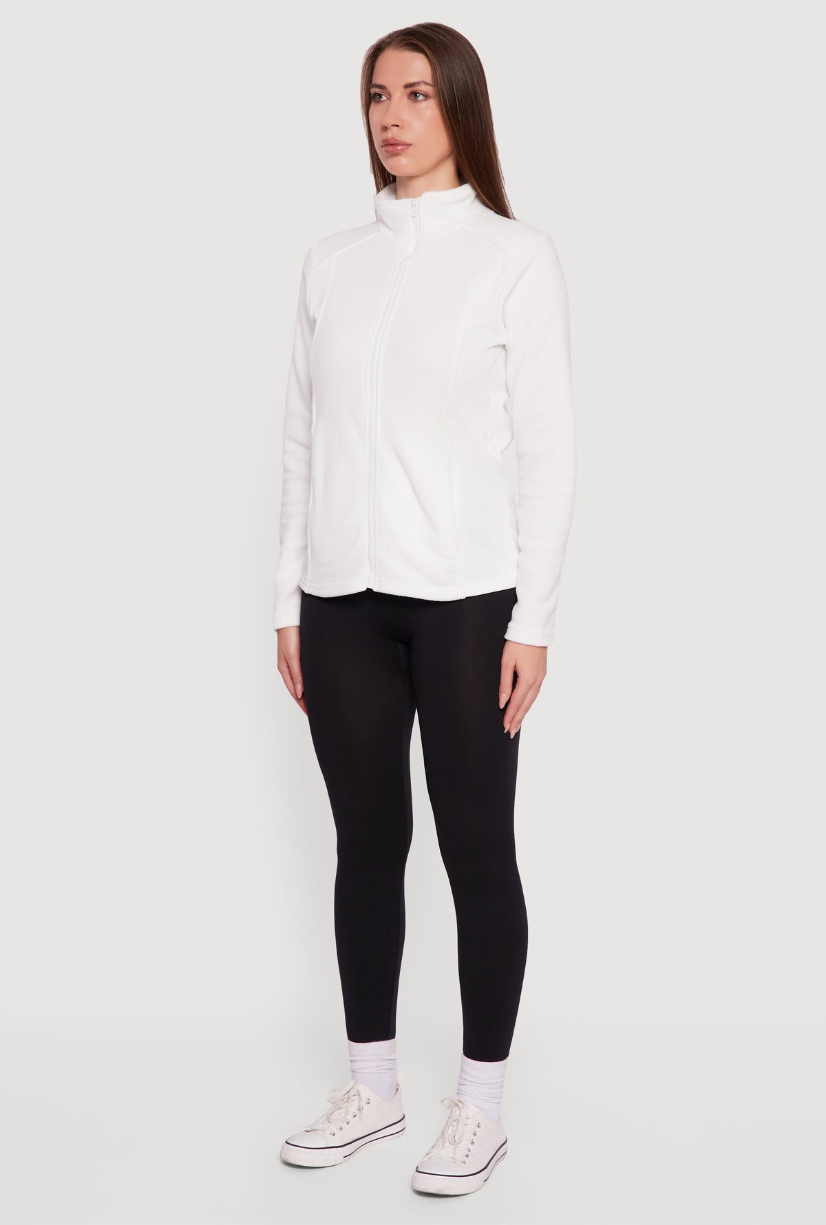 Fleece Zip Front Mock Neck Long Sleeve Jacket