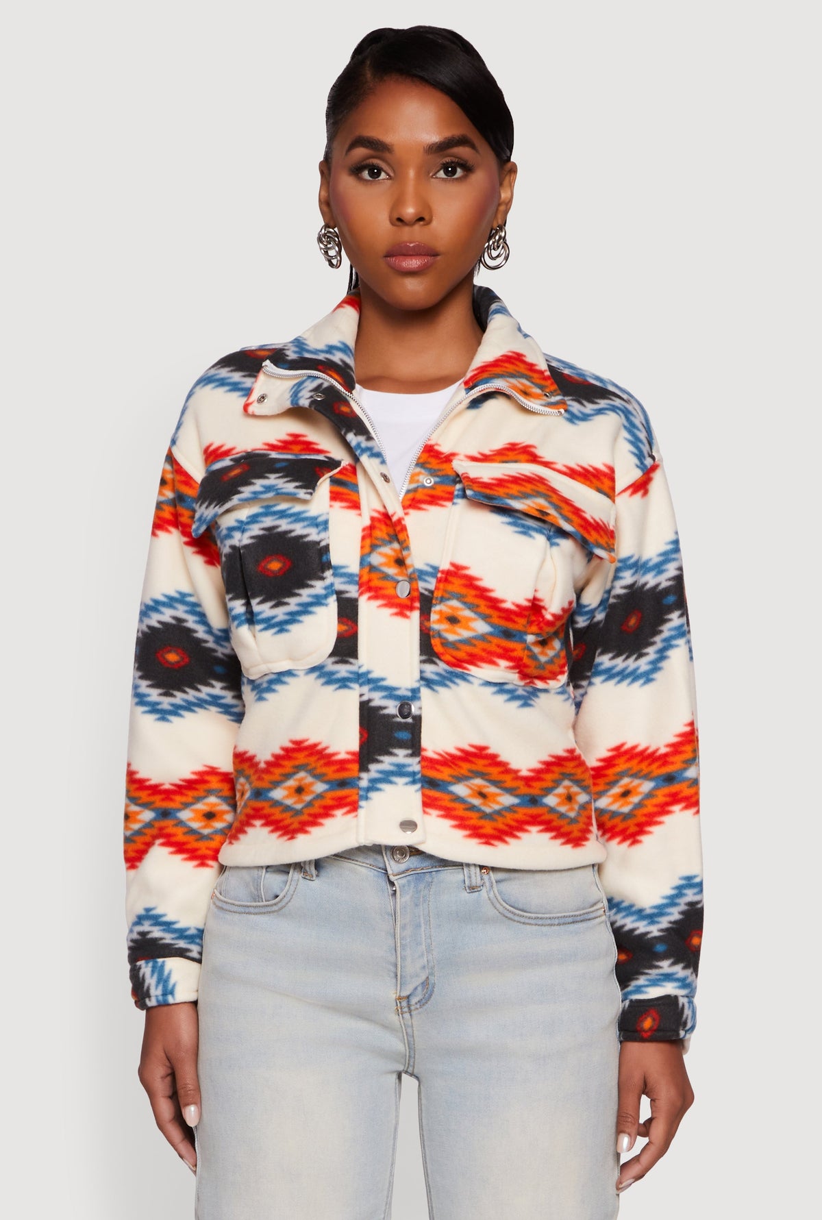 Sherpa Lined Aztec Pattern Fleece Jacket