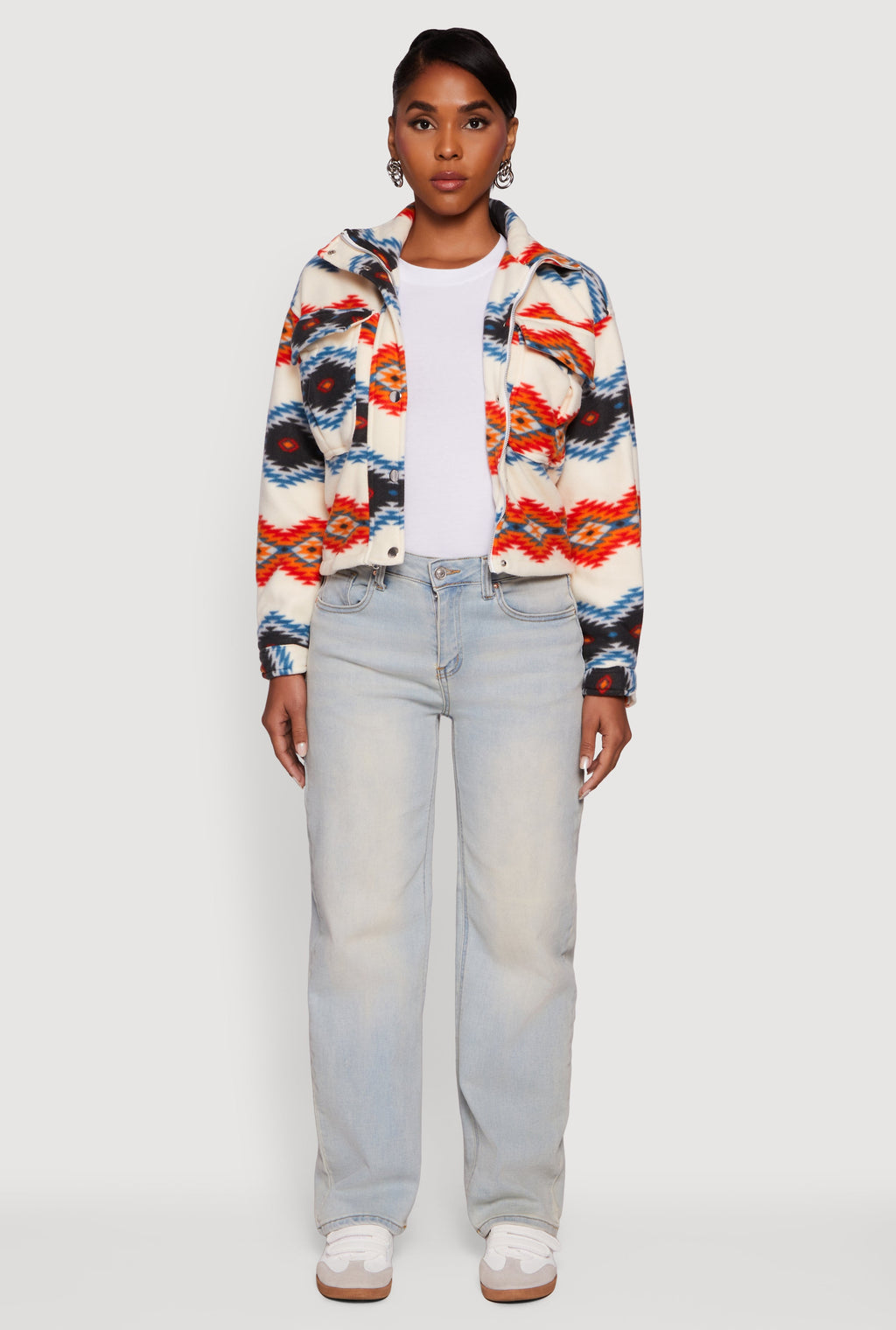 Sherpa Lined Aztec Pattern Fleece Jacket