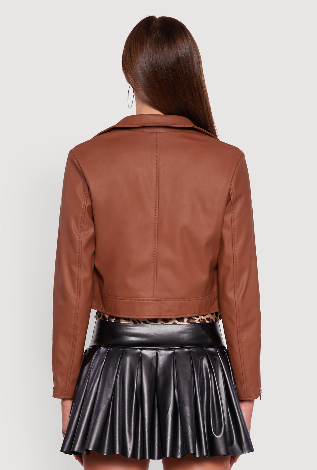 Cropped Faux Leather Belted Front Moto Jacket
