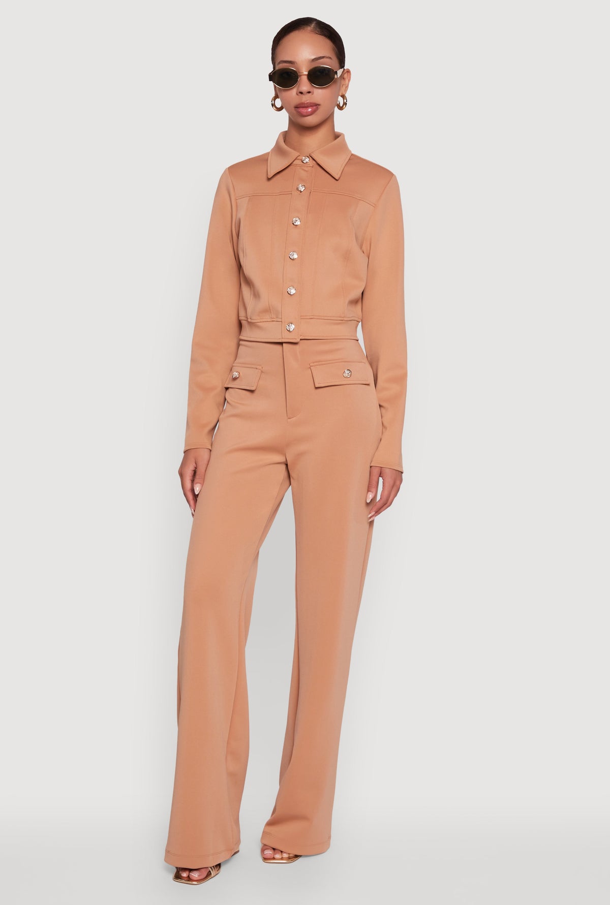 Scuba Metallic Button Front Cropped Shacket
