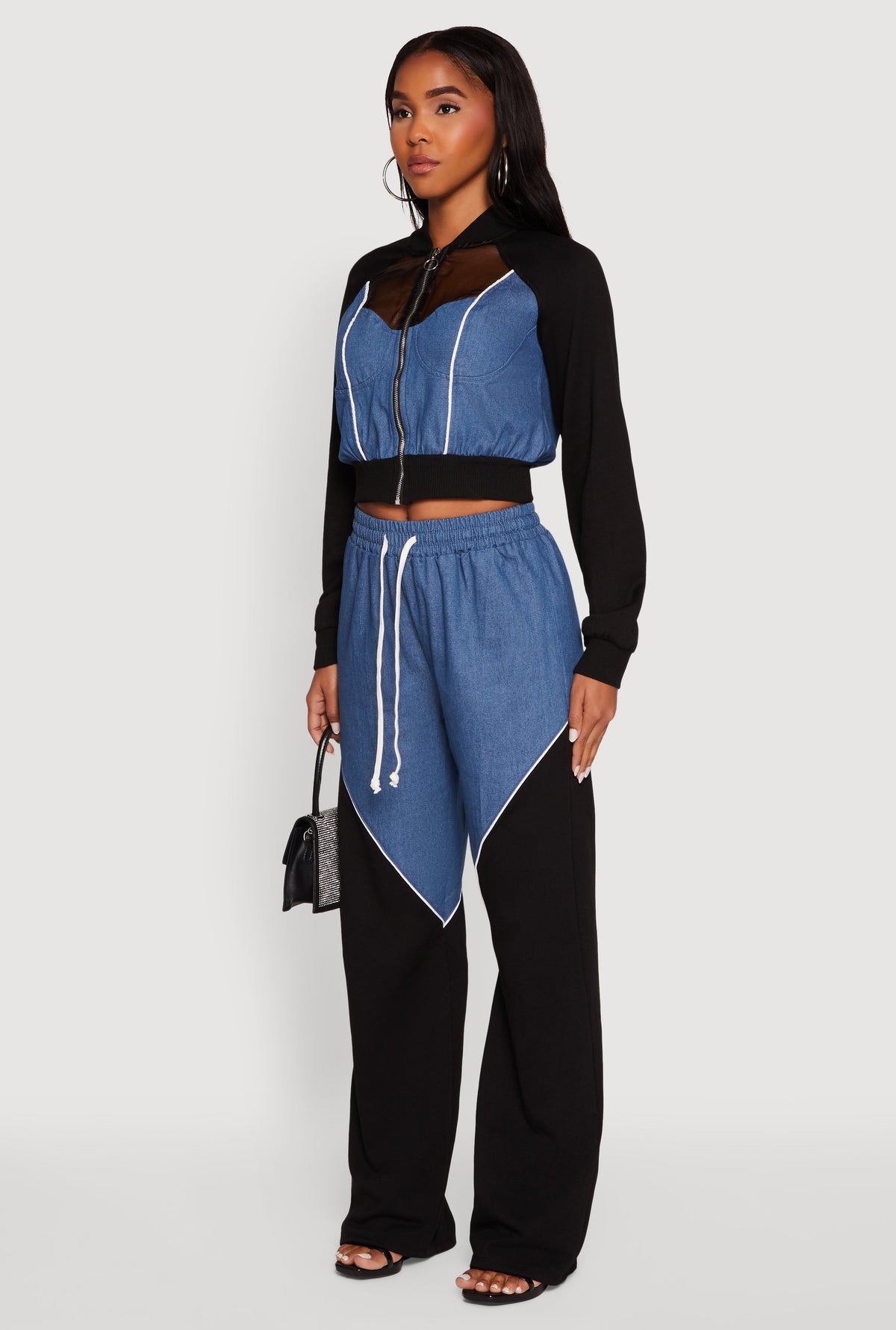Color Block Sheer Insert Bustier Detail Bomber Jacket