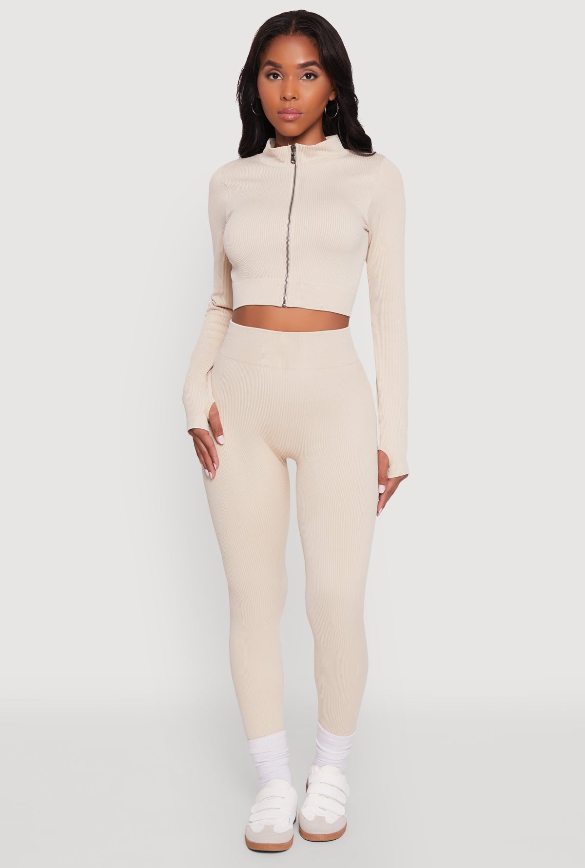 Seamless Ribbed Zip Front Cropped Track Jacket