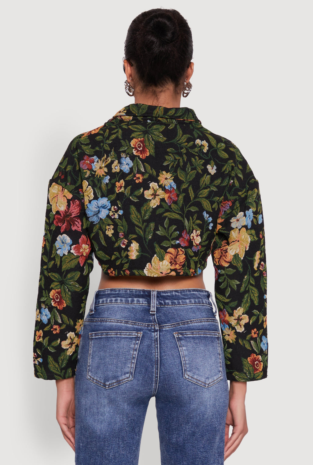 Daisy Patterned Jacquard Cropped Jacket