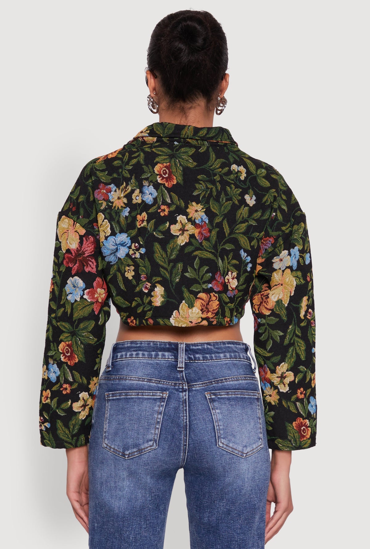 Daisy Patterned Jacquard Cropped Jacket