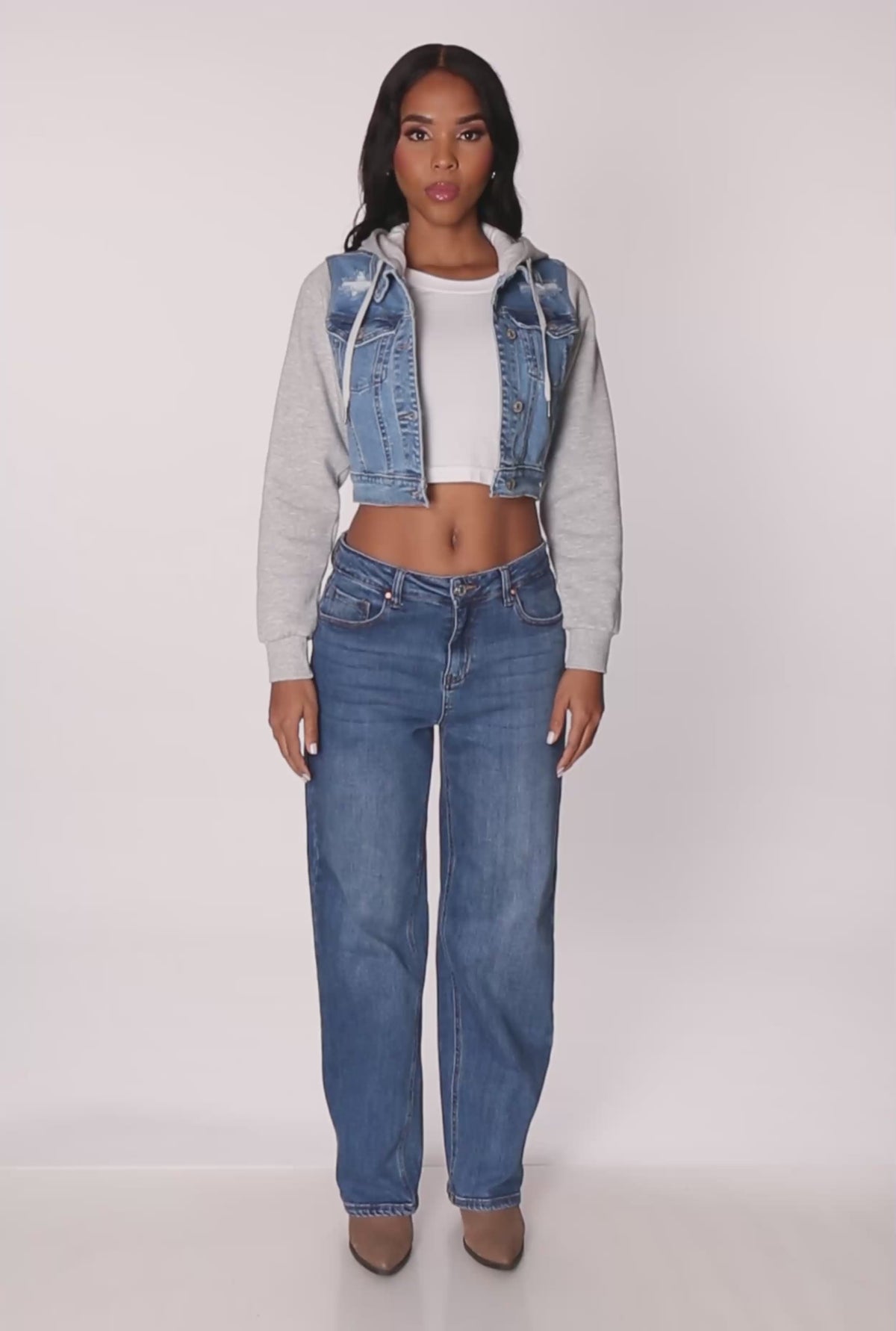 WAX Distressed Hooded Jean Jacket