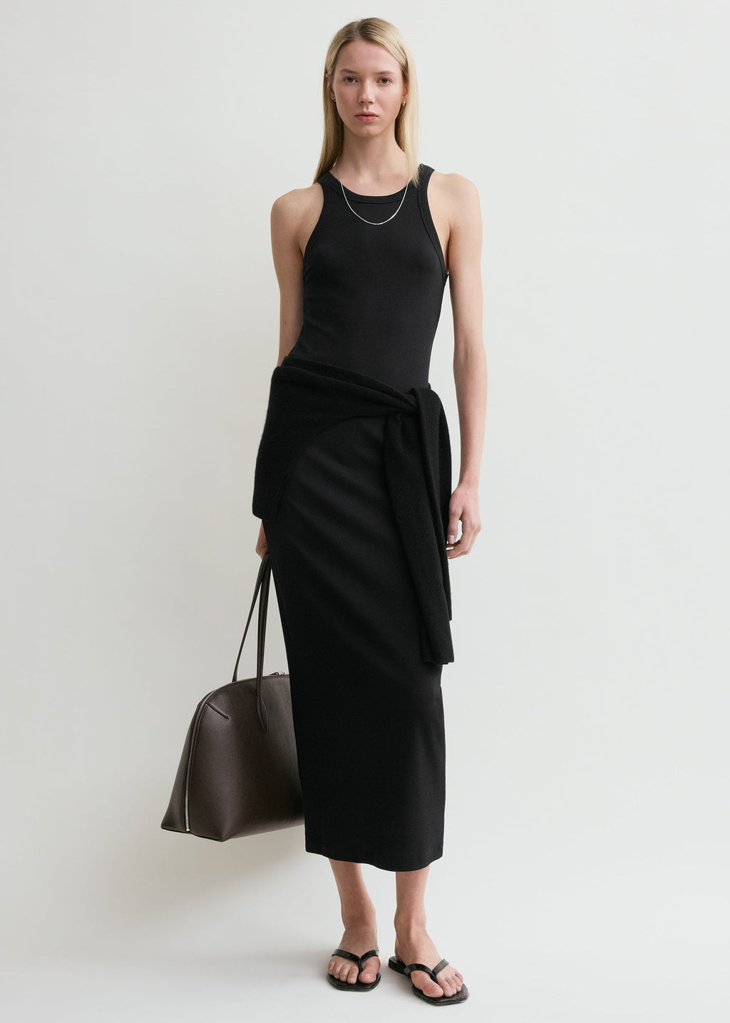 Curved rib tank dress black