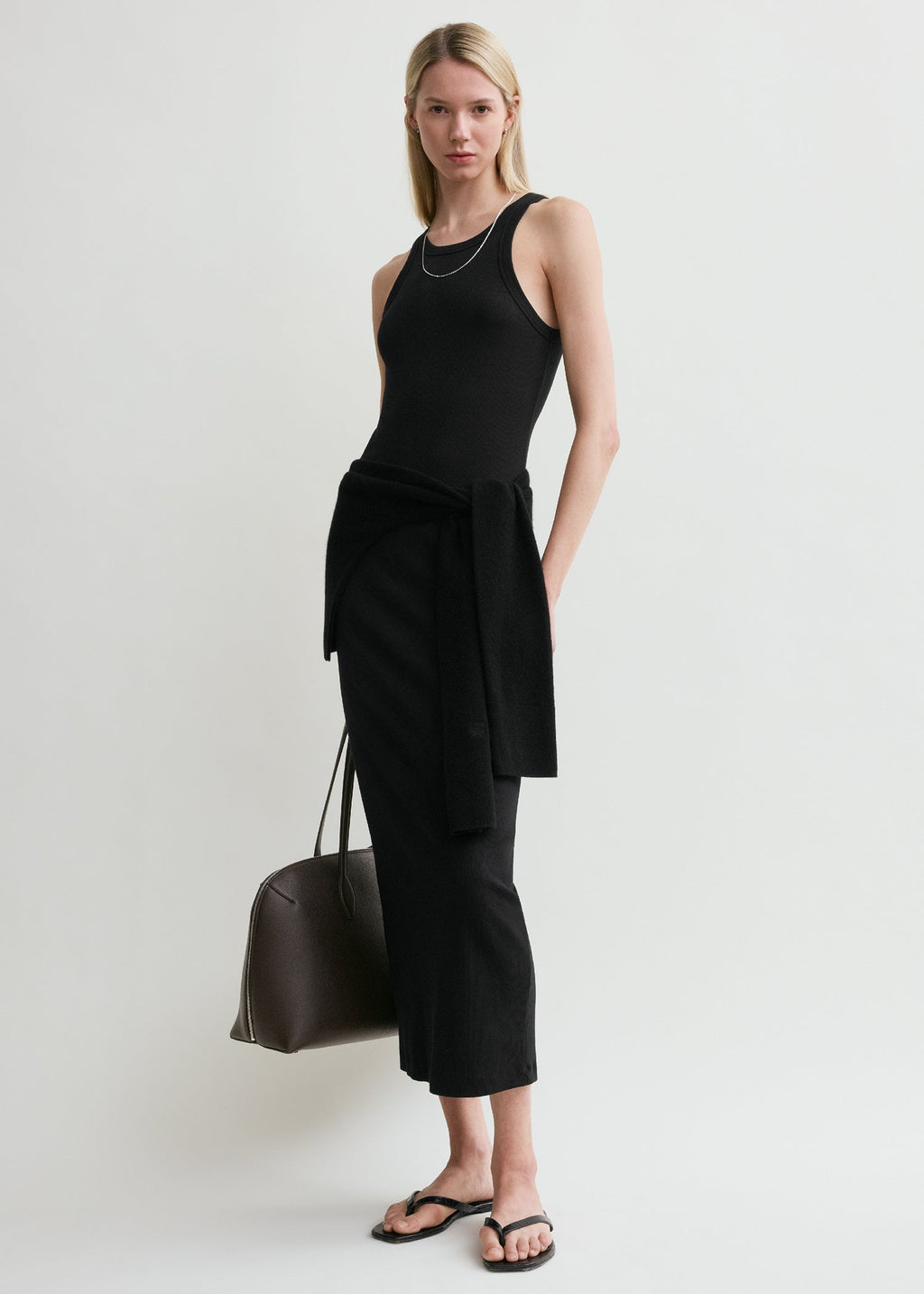 Curved rib tank dress black
