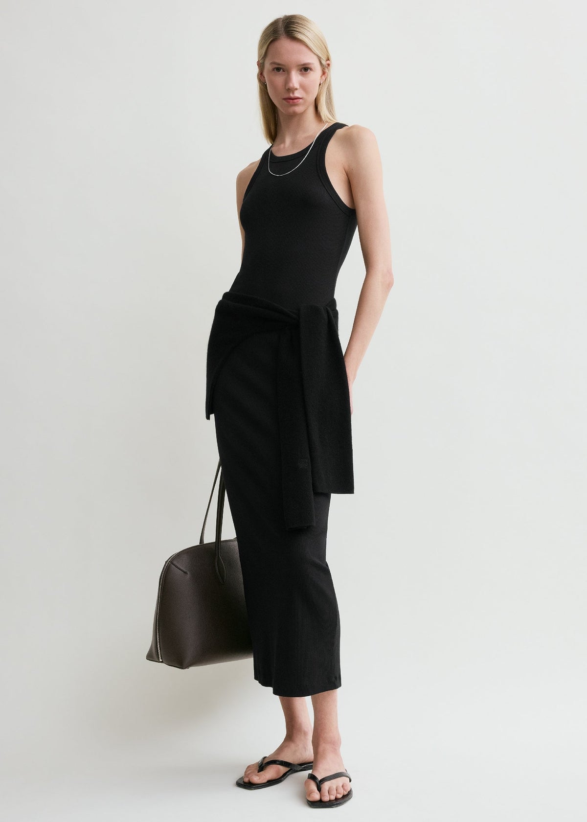 Curved rib tank dress black