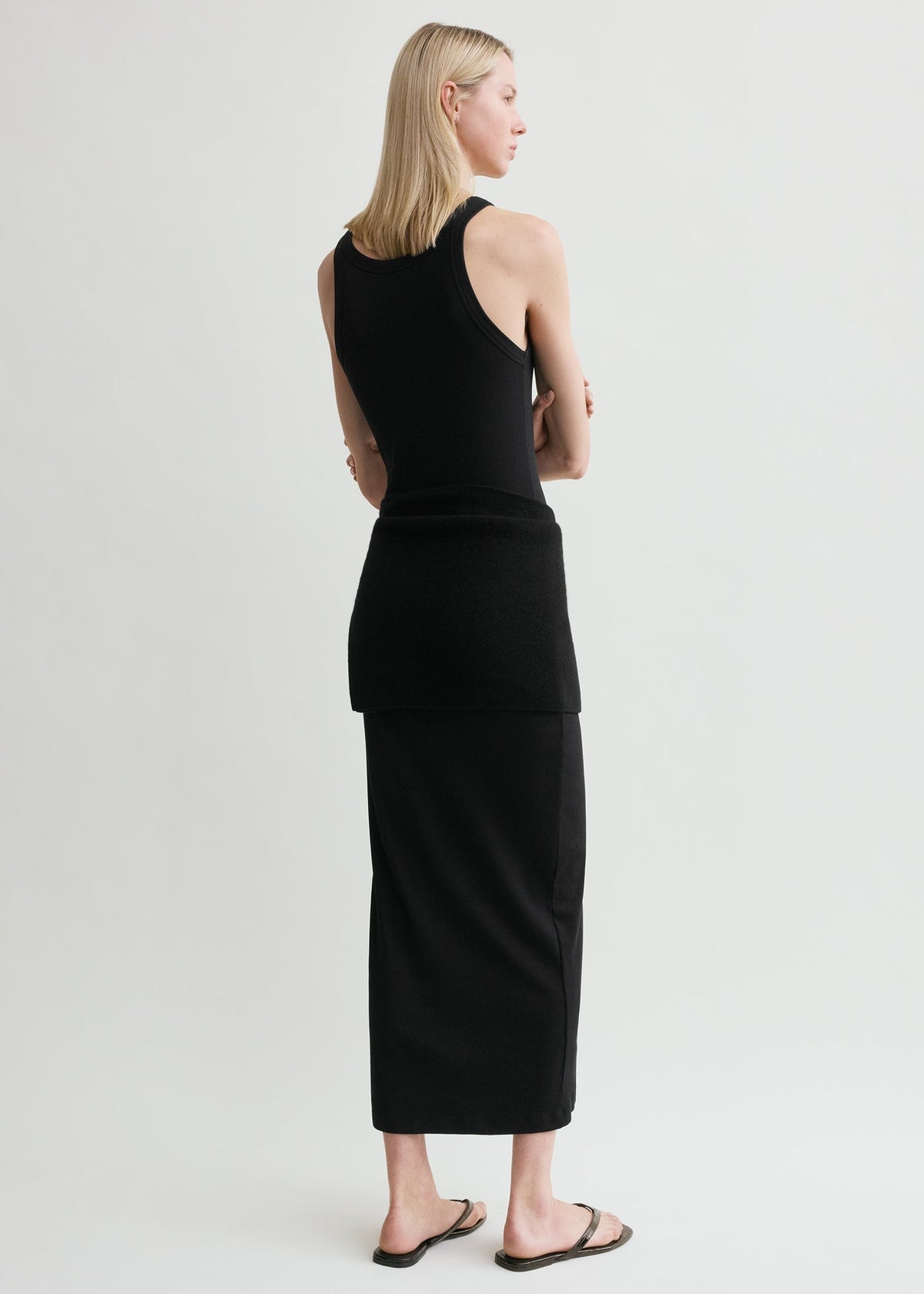Curved rib tank dress black