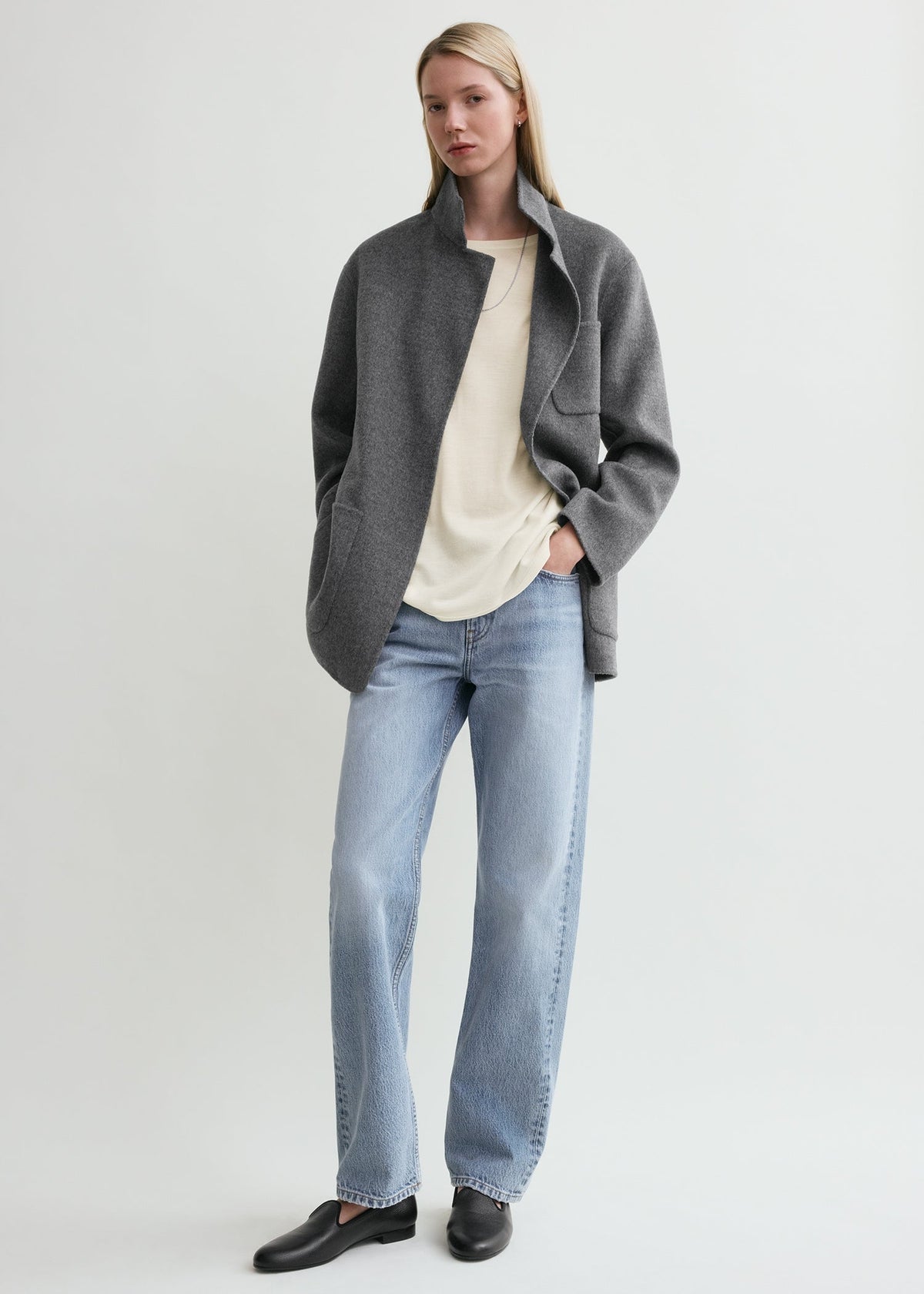 Patch pocket doublé jacket pale grey melange