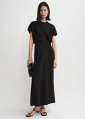 Slouch waist crinkled dress black