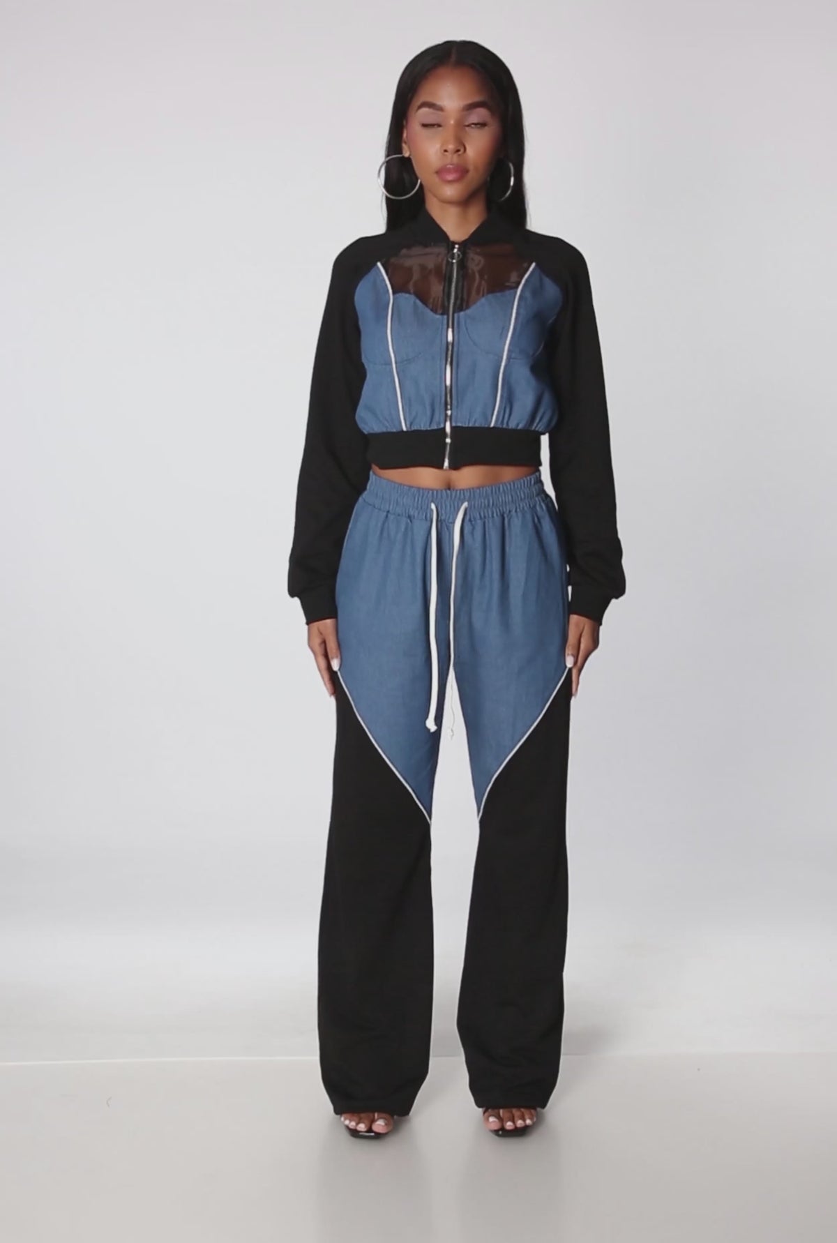 Color Block Sheer Insert Bustier Detail Bomber Jacket